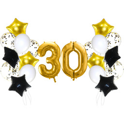 Zestaw balonów na trzydziestkę złoto-czarny - 21 szt.