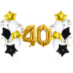 Zestaw balonów na czterdziestkę złoto-czarny - 21 szt.