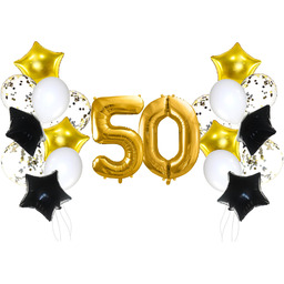 Zestaw balonów na pięćdziesiątkę złoto-czarny - 21 szt.