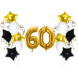 Zestaw balonów na sześćdziesiątkę złoto-czarny - 21 szt.