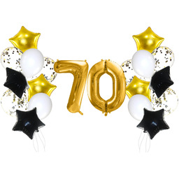 Zestaw balonów na siedemdziesiątkę złoto-czarny - 21 szt.