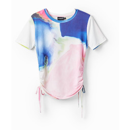 Krótka koszulka akwarelowa z marszczeniami