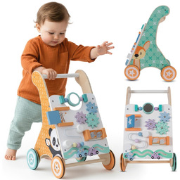 Pchacz dla dziecka 2w1 drewniany chodzik interaktywny, tablica