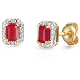 Kolczyki złote Au 585 z rubinem oraz brylantami