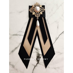 Pakamera Brosza / Krawatka czarno złota z perłą