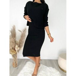 Czarny Komplet Sukienka+Sweterek