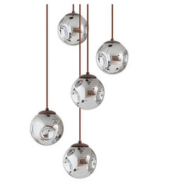 Lindby - Valentina 5 Round Lampa Wisząca Smoked
