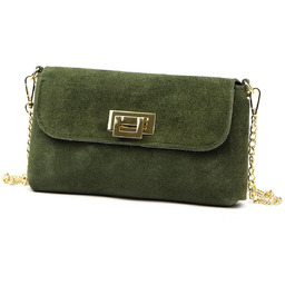 Zamszowa skórzana damska listonoszka z dopinanym paskiem łańcuszkiem