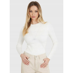 GUESS ECRU DOPASOWANY SWETER Z DŁUGIM RĘKAWEM
