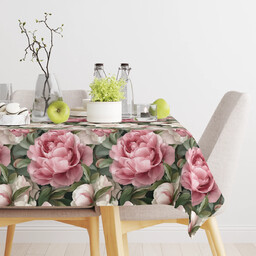 Obrus zielony w różow peonie kolekcja FLORI OMG-14