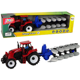 Czerwony Traktor z Pługiem Farma Import LEANToys