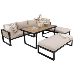 Zestaw mebli ogrodowych SIENA BIG Aluminium czarny Beżowe