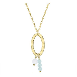 Niebieski akwamaryn i kamień księżycowy młotkowany złoty naszyjnik