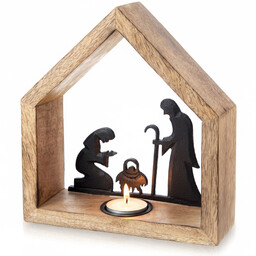 Świecznik drewniany na tealight Szopka Bożonarodzeniowa MANGO 20x6x22