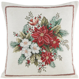 Poszewka bożonarodzeniowa gobelinowa beżowo-czerwona gwiazda betlejemska PSWA-358