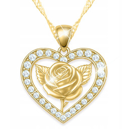 Złoty Naszyjnik Serduszko z Kryształkami Kwiat Życia Róża
