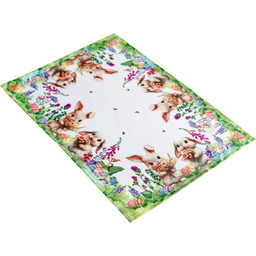 Serwetka wielkanocna biała w zajączki pisanki i kwiaty