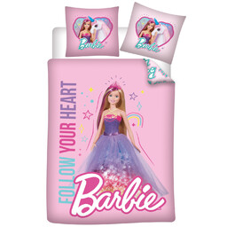Aptex Pościel bawełniana 100x135 Barbie i Jednorożec różowa