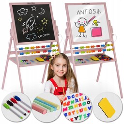 Drewniana Tablica Dwustronna Obrotowa 2W1 Magnetyczna Kredowa Akcesoria