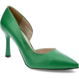 Zielone Szpilki Karino Eleganckie Skórzane Buty
