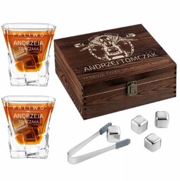 Kamienie kostki do whisky ze szklankami zestaw