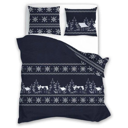 Pościel bożonarodzeniowa bawełniana granatowa w biały wzór świąteczny