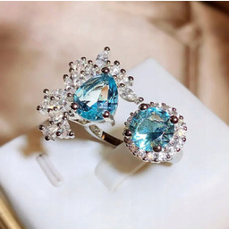 Srebrny Pierścionek Akwamaryn Cyrkonie Łezka Brylant Stal Chirurgiczna