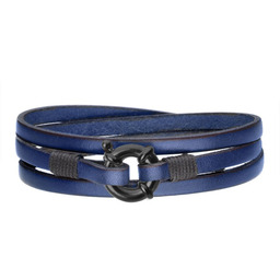 Męska bransoletka niebieskie skórzane rzemienie z czarnym zapięciem