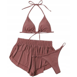 Strój Kąpielowy 3-Częściowy Komplet Bikini Z Szortami Plaża