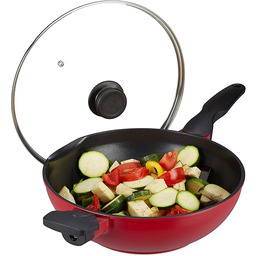 Relaxdays Patelnia wok ze szklaną pokrywką, 30 cm,