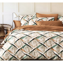 Pościel flanelowa kolorowa w biało-czarno-zielony wzór PFY-119