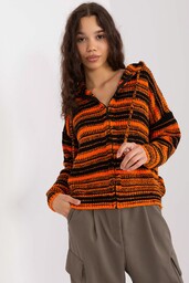 Pomarańczowo-czarny sweter rozpinany z kapturem