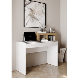 Biurko z regałem białe / dąb Cadiz wysoki