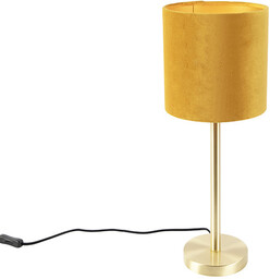 QAZQA Lampa stołowa mosiądz klosz welurowy żółto-złoty 20cm