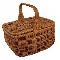 Kosz piknikowy wiklinowy z pokrywką brązowy 43x30x38 cm