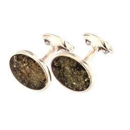 Spinki Do Mankietów Z Bursztynem Srebrne Męskie