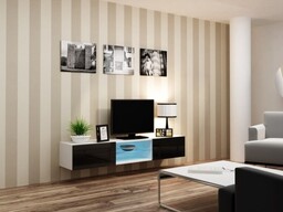 Cama Meble Szafka RTV VIGO GLASS 30/180/40 biały/czarny