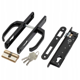 Komplet Do Furtki Zamek Klamka Wkładka Czarny Zestaw