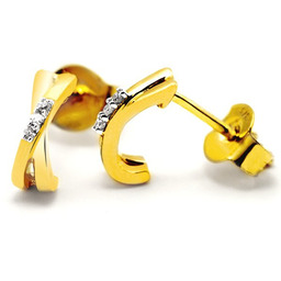 Złote Przeplatane Kolczyki z Brylantami 0.02ct