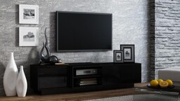 Cama Meble Szafka RTV SIGMA1 180 czarny/czarny połysk