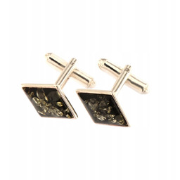 Spinki Do Mankietów Z Bursztynem Srebrne Męskie