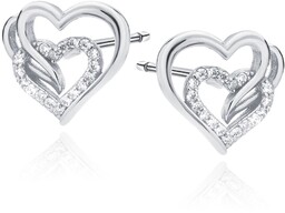 Delikatne rodowane srebrne kolczyki serca serduszka z cyrkoniami