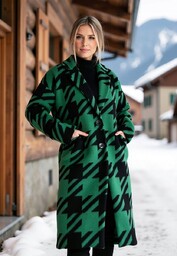 Płaszcz w pepitkę Elegancki płaszcz damski Zielony płaszcz