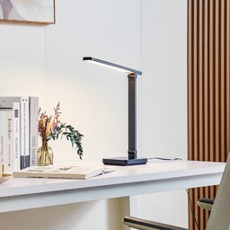 Lampa stołowa Rylas Lindby, możliwość ściemniania, czarny, biuro,