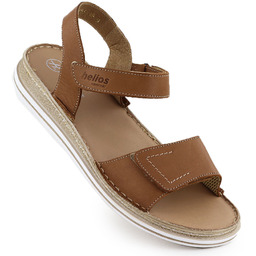 Skórzane sandały damskie na rzepy brązowe Helios 155