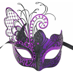 Fioletowy/czarny motyl Rhinestone metalowa wenecka maska  damska