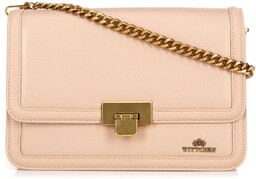 Skórzana torebka crossbody z łańcuszkiem beżowa