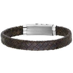 Męska skórzana szeroka bransoletka brązowy płaski pleciony rzemień