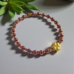 Pakamera Na szczęście : granat, hematyt : czterolistna