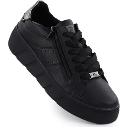 Skórzane półbuty damskie na platformie czarne Rieker W2605-02